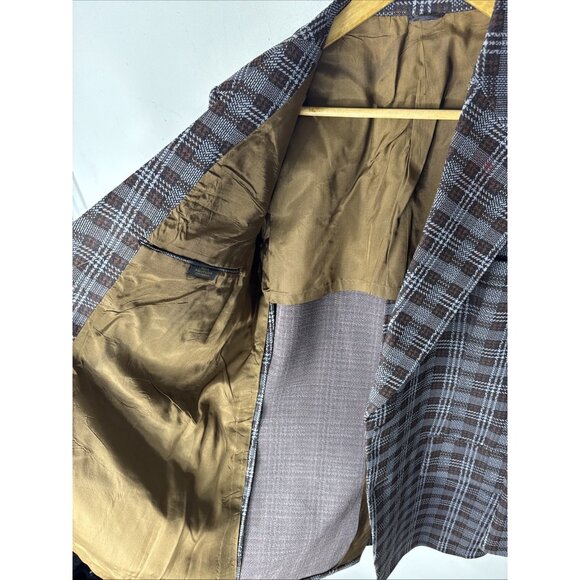 Vintage 70s Plaid Blazer Men’s 40 Brown Gray Check WKRP Herb Tarlek Sport Coat - Picture 6 of 7
